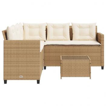 Gartensofa in L-Form mit Tisch und Kissen Beige Poly Rattan