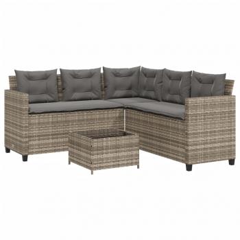 ARDEBO.de - Gartensofa in L-Form mit Tisch und Kissen Grau Poly Rattan