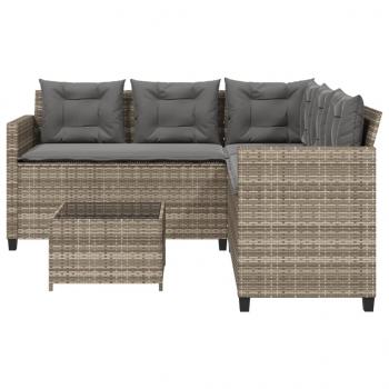 Gartensofa in L-Form mit Tisch und Kissen Grau Poly Rattan