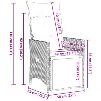 Gartensessel Verstellbar mit Kissen Grau Poly Rattan