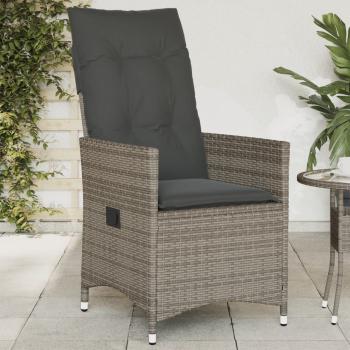 ARDEBO.de - Gartensessel Verstellbar mit Kissen Grau Poly Rattan