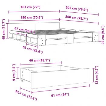 Bettgestell mit Schubladen Betongrau 180x200 cm Holzwerkstoff