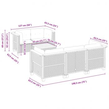 6-tlg. Garten-Sofagarnitur mit Kissen Grau Poly Rattan