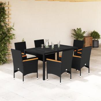 ARDEBO.de - 7-tlg. Garten-Essgruppe mit Kissen Schwarz Poly Rattan Glas