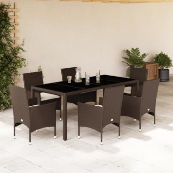 ARDEBO.de - 7-tlg. Garten-Essgruppe mit Kissen Braun Poly Rattan und Glas