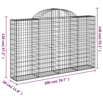 Gabionen mit Hochbogen 9 Stk. 200x30x120/140cm Verzinktes Eisen