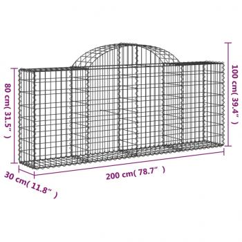 Gabionen mit Hochbogen 30 Stk. 200x30x80/100cm Verzinktes Eisen