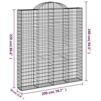 Gabionen mit Hochbogen 3 Stk. 200x30x220/240cm Verzinktes Eisen