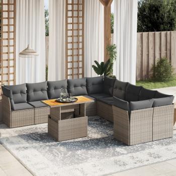 ARDEBO.de - 11-tlg. Garten-Sofagarnitur mit Kissen Grau Poly Rattan