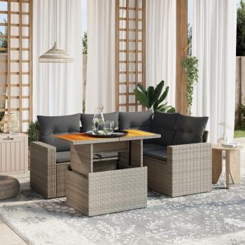 ARDEBO.de - 5-tlg. Garten-Sofagarnitur mit Kissen Grau Poly Rattan