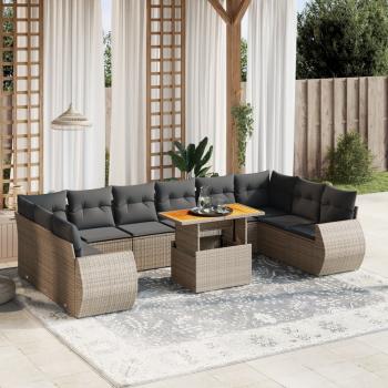 ARDEBO.de - 11-tlg. Garten-Sofagarnitur mit Kissen Grau Poly Rattan