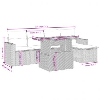 6-tlg. Garten-Sofagarnitur mit Kissen Grau Poly Rattan