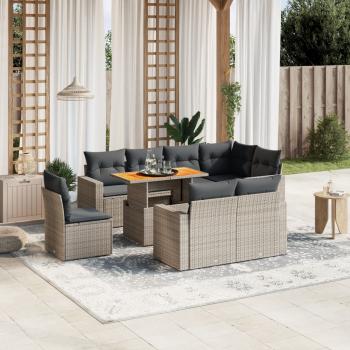 ARDEBO.de - 9-tlg. Garten-Sofagarnitur mit Kissen Grau Poly Rattan