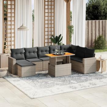 ARDEBO.de - 9-tlg. Garten-Sofagarnitur mit Kissen Grau Poly Rattan