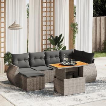 ARDEBO.de - 7-tlg. Garten-Sofagarnitur mit Kissen Grau Poly Rattan