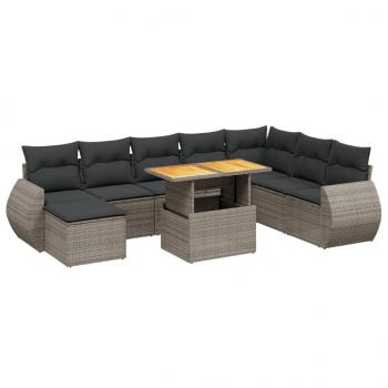 ARDEBO.de - 9-tlg. Garten-Sofagarnitur mit Kissen Grau Poly Rattan