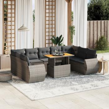 ARDEBO.de - 10-tlg. Garten-Sofagarnitur mit Kissen Grau Poly Rattan