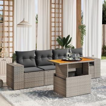 ARDEBO.de - 5-tlg. Garten-Sofagarnitur mit Kissen Grau Poly Rattan