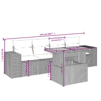 5-tlg. Garten-Sofagarnitur mit Kissen Grau Poly Rattan