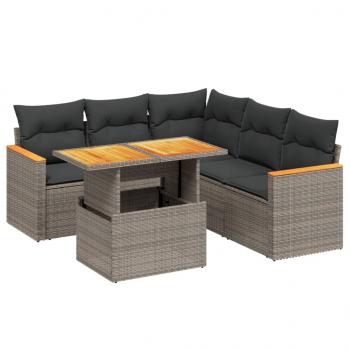 6-tlg. Garten-Sofagarnitur mit Kissen Grau Poly Rattan