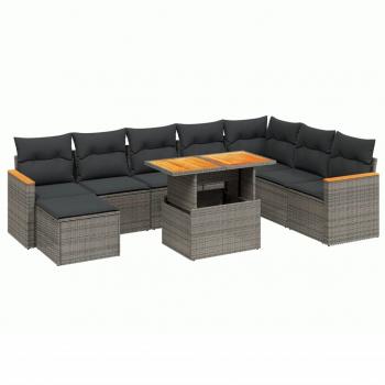 ARDEBO.de - 9-tlg. Garten-Sofagarnitur mit Kissen Grau Poly Rattan