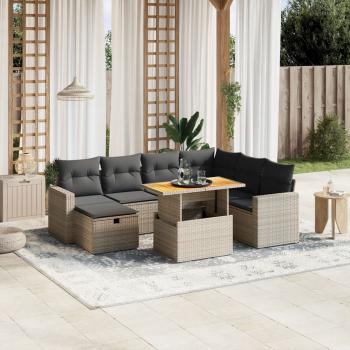 ARDEBO.de - 8-tlg. Garten-Sofagarnitur mit Kissen Grau Poly Rattan