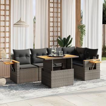 ARDEBO.de - 6-tlg. Garten-Sofagarnitur mit Kissen Grau Poly Rattan