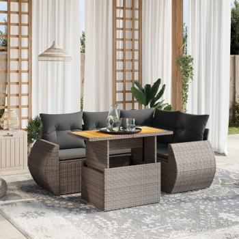 ARDEBO.de - 5-tlg. Garten-Sofagarnitur mit Kissen Grau Poly Rattan