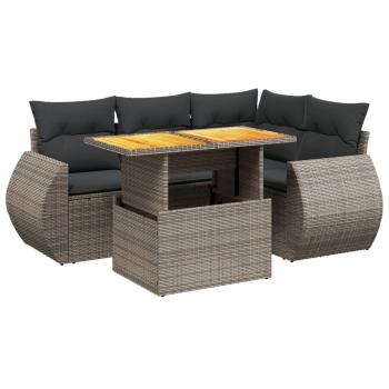 5-tlg. Garten-Sofagarnitur mit Kissen Grau Poly Rattan