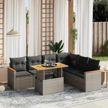 ARDEBO.de - 7-tlg. Garten-Sofagarnitur mit Kissen Grau Poly Rattan