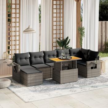 ARDEBO.de - 8-tlg. Garten-Sofagarnitur mit Kissen Grau Poly Rattan