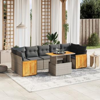 ARDEBO.de - 8-tlg. Garten-Sofagarnitur mit Kissen Grau Poly Rattan