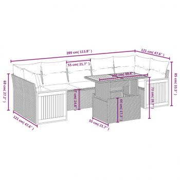 8-tlg. Garten-Sofagarnitur mit Kissen Grau Poly Rattan