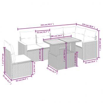 7-tlg. Garten-Sofagarnitur mit Kissen Grau Poly Rattan