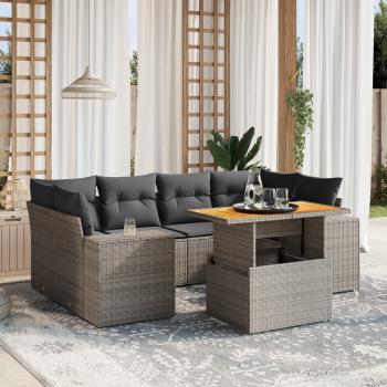 ARDEBO.de - 7-tlg. Garten-Sofagarnitur mit Kissen Grau Poly Rattan