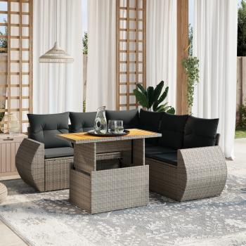 ARDEBO.de - 6-tlg. Garten-Sofagarnitur mit Kissen Grau Poly Rattan