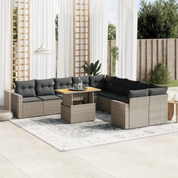 ARDEBO.de - 11-tlg. Garten-Sofagarnitur mit Kissen Grau Poly Rattan