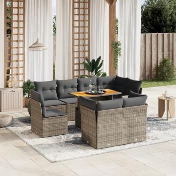 ARDEBO.de - 9-tlg. Garten-Sofagarnitur mit Kissen Grau Poly Rattan