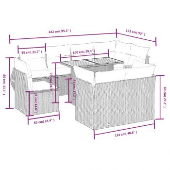 9-tlg. Garten-Sofagarnitur mit Kissen Grau Poly Rattan