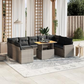 ARDEBO.de - 10-tlg. Garten-Sofagarnitur mit Kissen Grau Poly Rattan