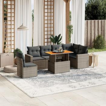 ARDEBO.de - 7-tlg. Garten-Sofagarnitur mit Kissen Grau Poly Rattan