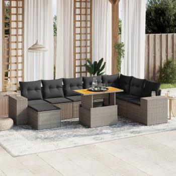 ARDEBO.de - 9-tlg. Garten-Sofagarnitur mit Kissen Grau Poly Rattan