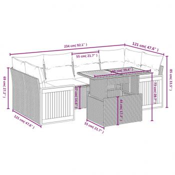 7-tlg. Garten-Sofagarnitur mit Kissen Grau Poly Rattan