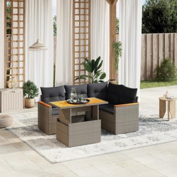 ARDEBO.de - 5-tlg. Garten-Sofagarnitur mit Kissen Grau Poly Rattan