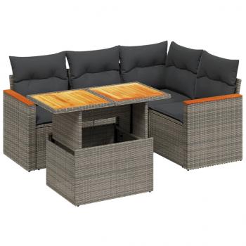 5-tlg. Garten-Sofagarnitur mit Kissen Grau Poly Rattan