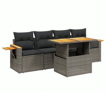 5-tlg. Garten-Sofagarnitur mit Kissen Grau Poly Rattan