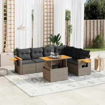 ARDEBO.de - 7-tlg. Garten-Sofagarnitur mit Kissen Grau Poly Rattan