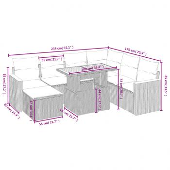 8-tlg. Garten-Sofagarnitur mit Kissen Grau Poly Rattan