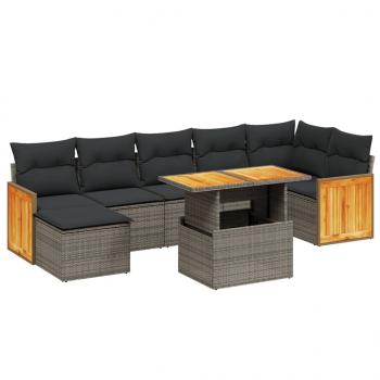 8-tlg. Garten-Sofagarnitur mit Kissen Grau Poly Rattan