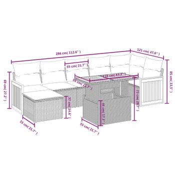 8-tlg. Garten-Sofagarnitur mit Kissen Grau Poly Rattan